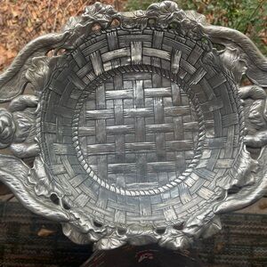 Vintage Metal Bowl Arthur Court 1998 Oval Large Bunnies Basket 15.5" x11.25"